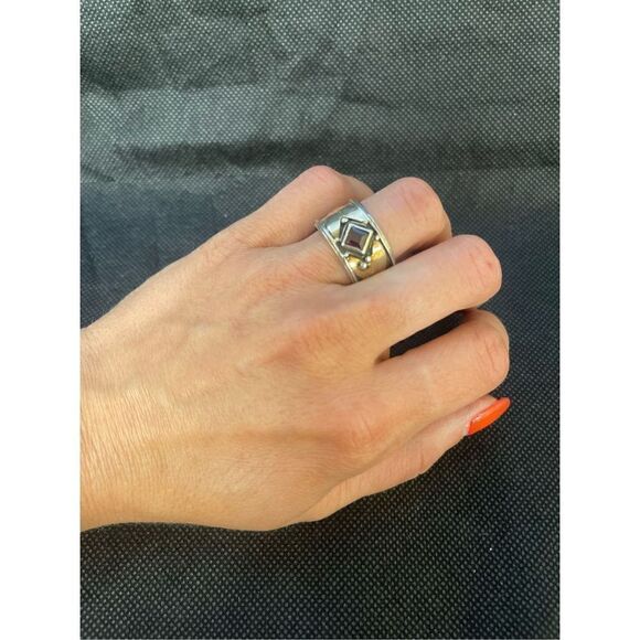 Silver and Gold Ring with Ruby - Picture 1 of 7